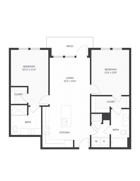 Floor plan for 2 beds, 2 baths, 1056 sqft